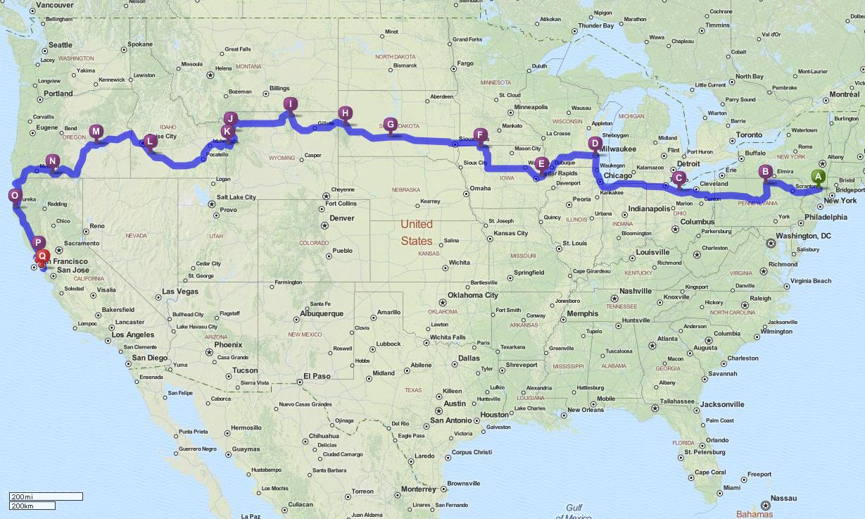 the 2012 Cannonball Run route